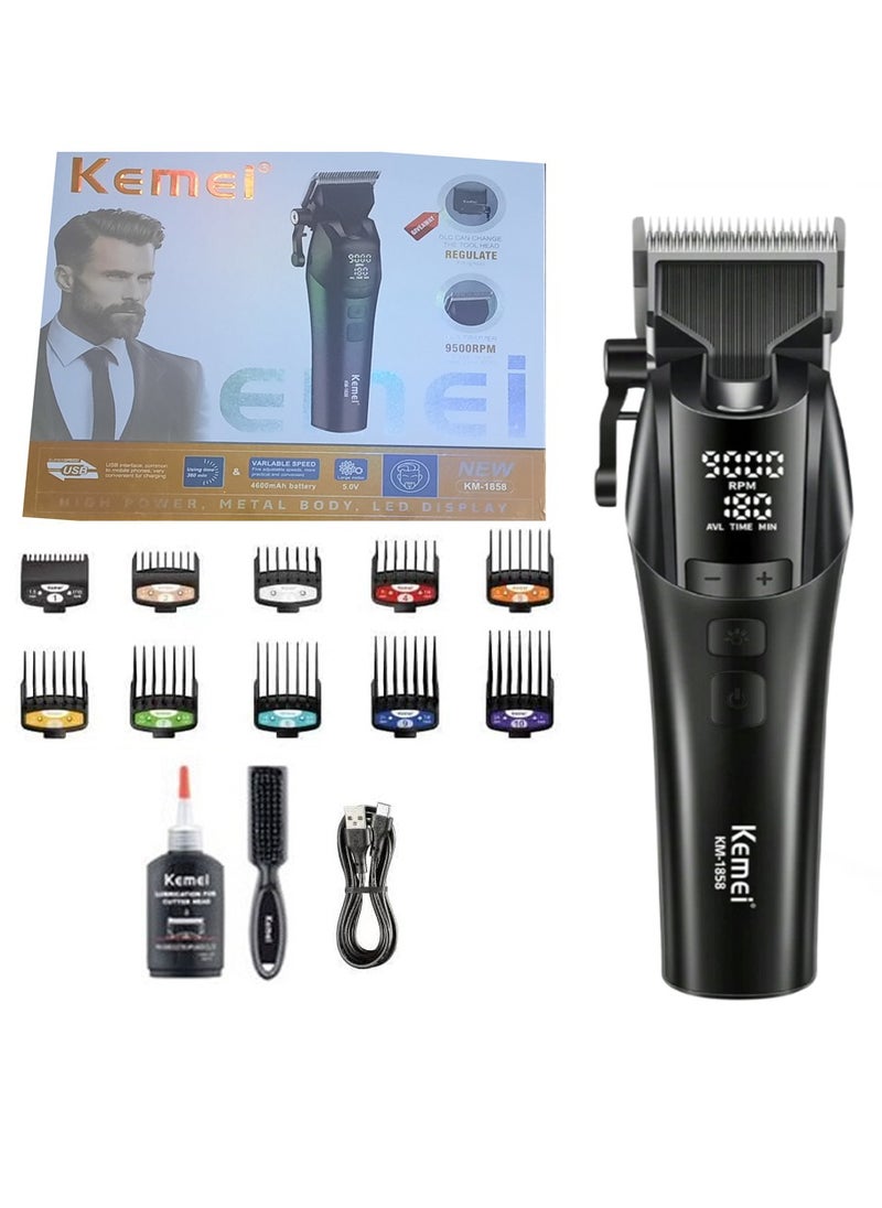 Kemei KM-1858 Professional Salon Hair Clipper with Multiple Speeds up to 9000RPM and Digital Display, Works up to 360 Minutes