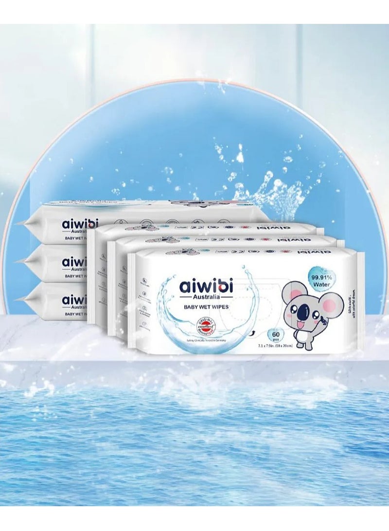 aiwibi مناديل مبللة للأطفال من Aiwibi 99.91% ماء نقي، صديقة للبشرة للمواليد الجدد، أكثر نعومة، خالية من الكحول، 0 أشهر فما فوق، عبوة من 6 - 360 قطعة - Image 1