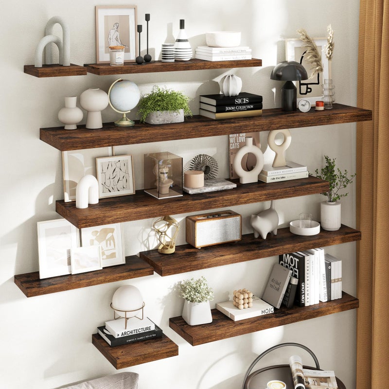 Marsmiles Floating Shelves for Wall with Invisible Brackets, Wall Mounted Engineered Wood Shelves with Wood Grain for Living Room, Bathroom, Kitchen Decor and Storage, Oak, 40"L Set of 2, Rustic Brown - Image 2