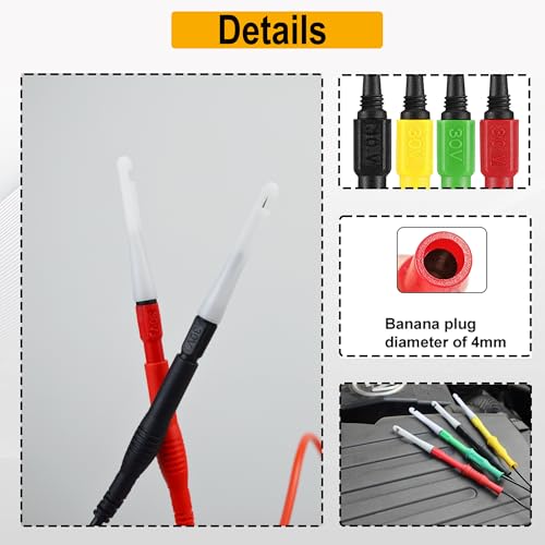 ZIBOO Piercing Clip Test Probe, 0.7mm Wire Piercing Probe Test Probe Pins Insulation Piercing Clip Tool Non-Destructive Insulation Wire Piercing Needle for Banana Socket Plug Car Tester (4 Pcs) - Image 4