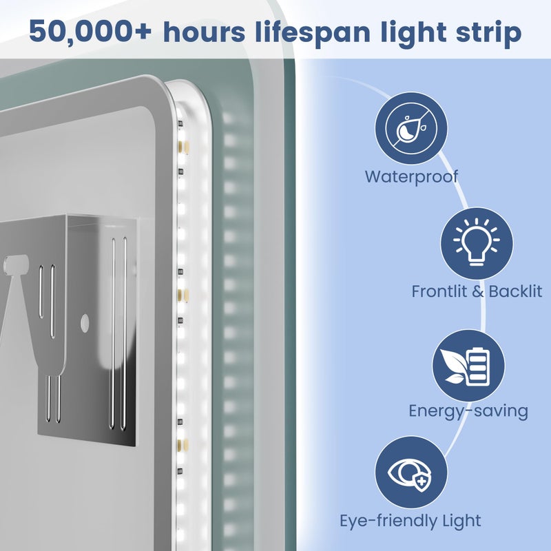 STARLEAD 24"x32" LED Bathroom Mirror with Bluetooth Speaker, 3 Color Temperature, Stepless Dimming, Anti-Fog, Touch Control, Wall-Mounted Vanity Mirror, Vertical or Horizontal - Image 5