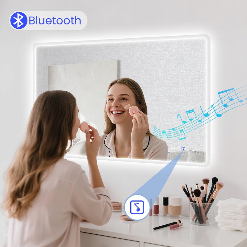 STARLEAD 24"x32" LED Bathroom Mirror with Bluetooth Speaker, 3 Color Temperature, Stepless Dimming, Anti-Fog, Touch Control, Wall-Mounted Vanity Mirror, Vertical or Horizontal - Image 3