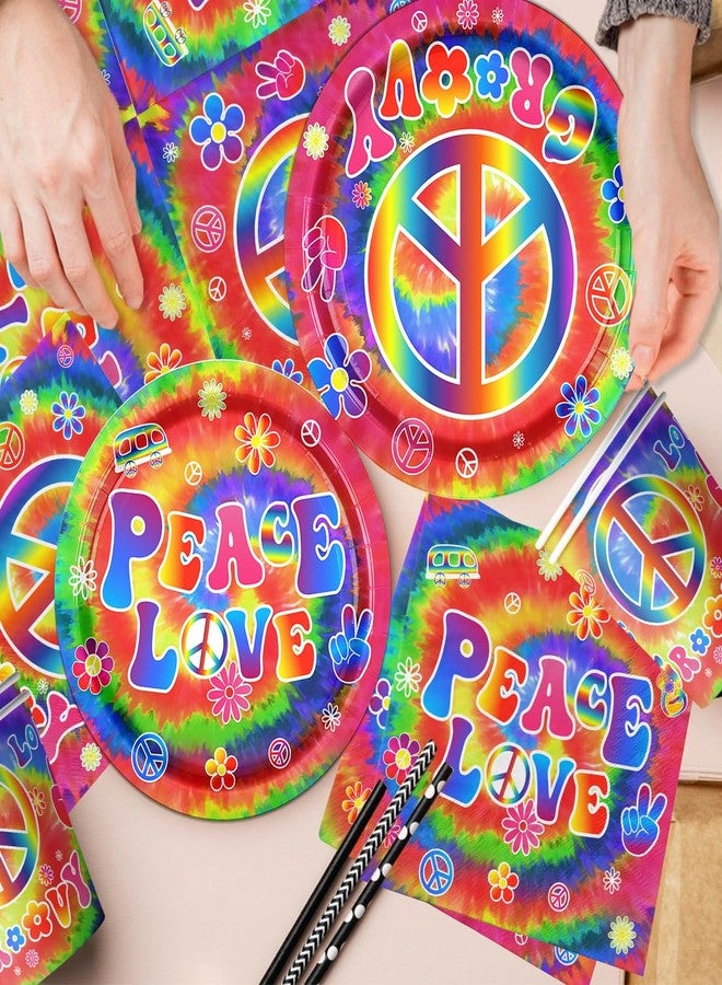 Dydamud Tie Dye Birthday Party Supplies, 60's Hippie Theme Tableware Set Include Groovy Paper Plates Peace Love Napkins for Groovy 60s Party Supplies,Tie Dye Party Decorations - Image 4