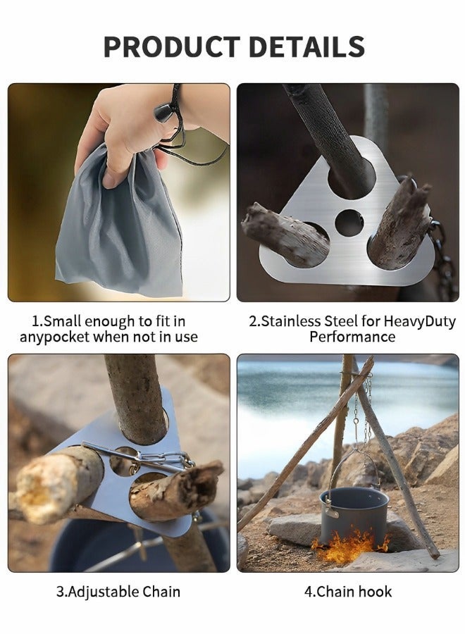 GROIC Camping Tripod Board,Tripod Board for Outdoor Camping,Turn Branches into Campfire Tripod, Stainless Steel SuppoPlate with Adjustable Chain Hanging Cookware Cooking Accessories - Image 4