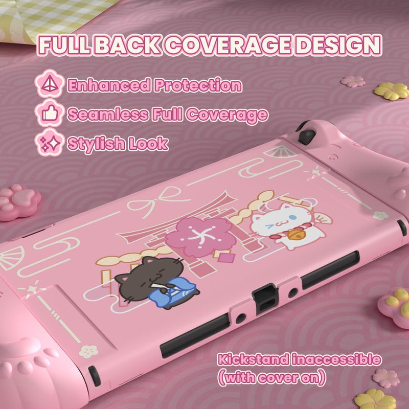 PlayVital Cherry Blossoms Kitten Protective Case for Nintendo Switch 2 with Stand | Cute Cat Ear & Paw Silicone Grips, Dockable Hard Shell, 2 Joystick Caps | Full-Body Protection Cover, Pink - Image 4
