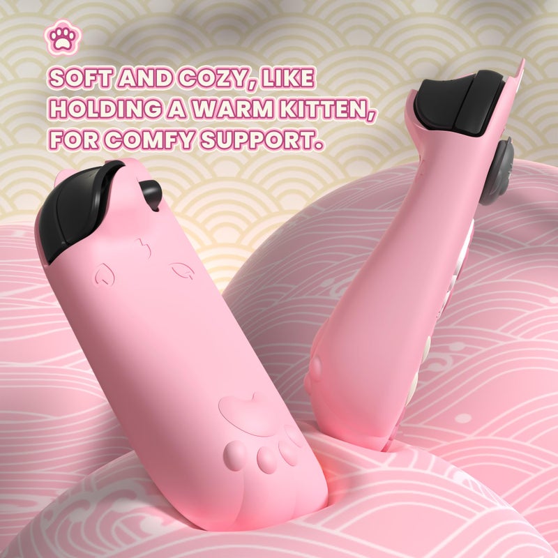 PlayVital Cherry Blossoms Kitten Protective Case for Nintendo Switch 2 with Stand | Cute Cat Ear & Paw Silicone Grips, Dockable Hard Shell, 2 Joystick Caps | Full-Body Protection Cover, Pink - Image 5