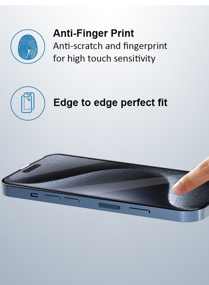 ماكس آند ماكس واقي شاشة iPhone 15 - زجاج مقوى 9H، تغطية كاملة بدرجة عسكرية، مضاد لبصمات الأصابع، وضوح فائق الدقة لهاتف iPhone 15 (6.1 بوصة) - Image 4