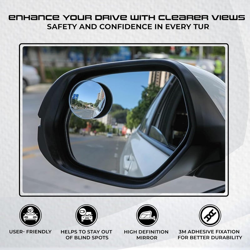 ROBUSTT Blind Spot Mirror for Car (Pack of 2 Mirrors) | Rear View Convex Mirror with Adjustable Swivel Mount, Water-Resistant, Easy Installation, Universal Fit for Cars, SUVs, Trucks, and Bikes - Image 2