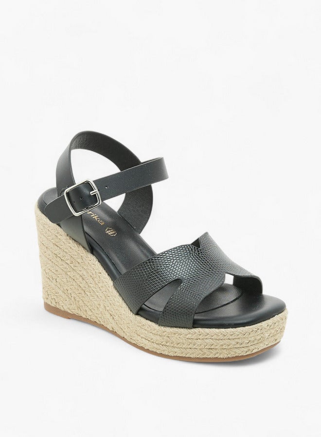 Paprika Women's Textured Wedge Heeled Sandals with Buckle Closure  - Image 2