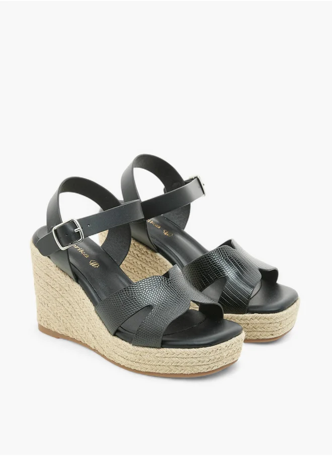 Paprika Textured Wedge Heeled Sandals with Buckle Closure