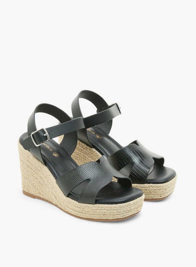 Paprika Women's Textured Wedge Heeled Sandals with Buckle Closure  - Image 1