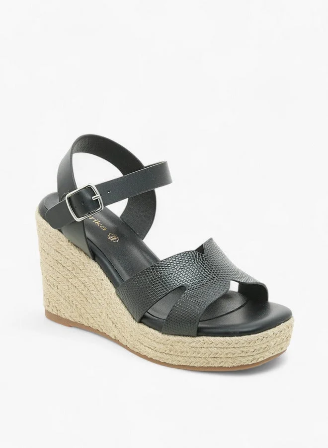 Paprika Women's Textured Wedge Heeled Sandals with Buckle Closure