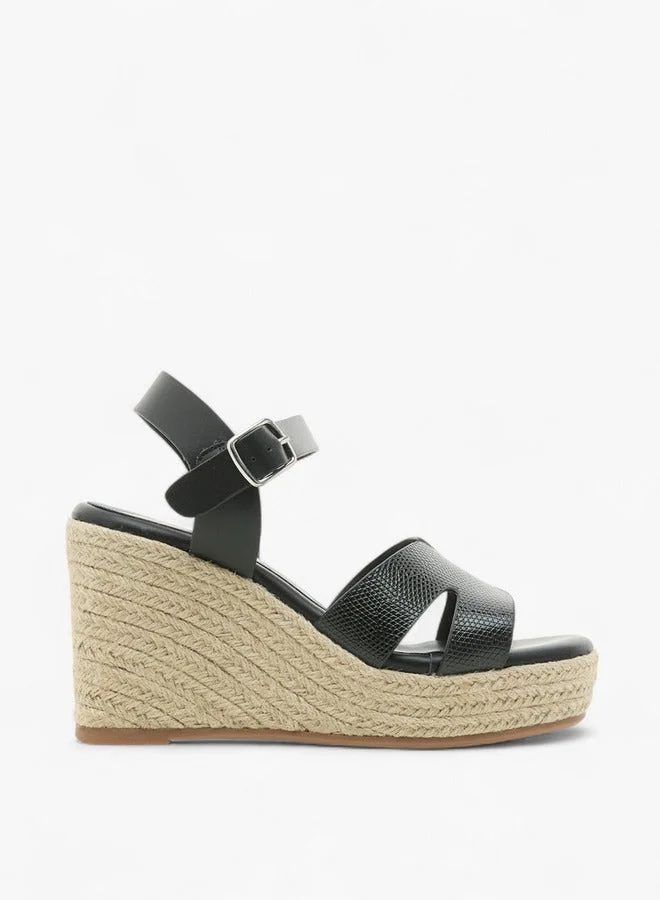 Paprika Women's Textured Wedge Heeled Sandals with Buckle Closure
