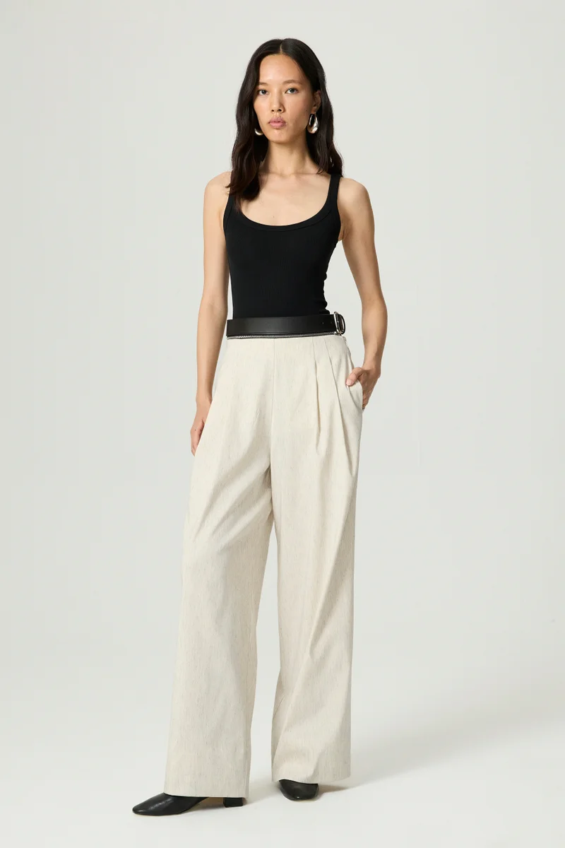 Ivory Pleated Wide-Leg Trousers