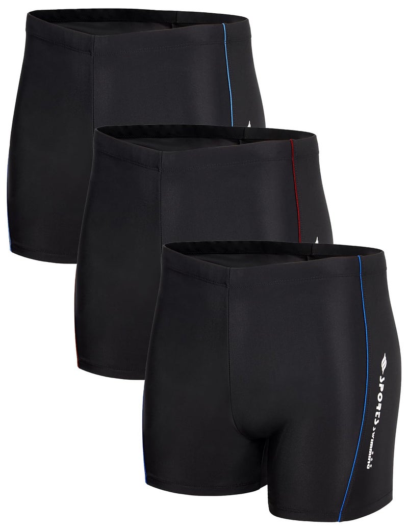KANAV 3 Pack Men's Athletic Square Leg Swimsuit Jammers Durable Compression Swim Briefs Training Bathing Swimming Shorts - Image 1