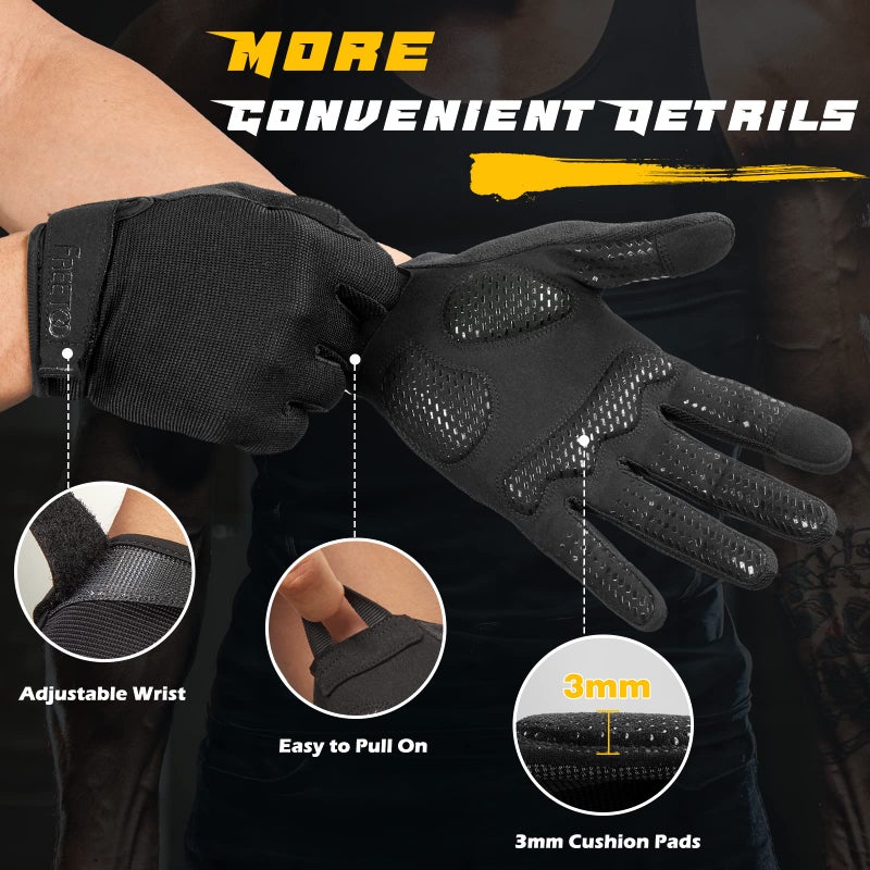 FREETOO Full-Finger Workout Gloves for Men, Padded Gym Gloves with Excellent Grip and Palm Protection, Touch Screen Friendly - Image 2