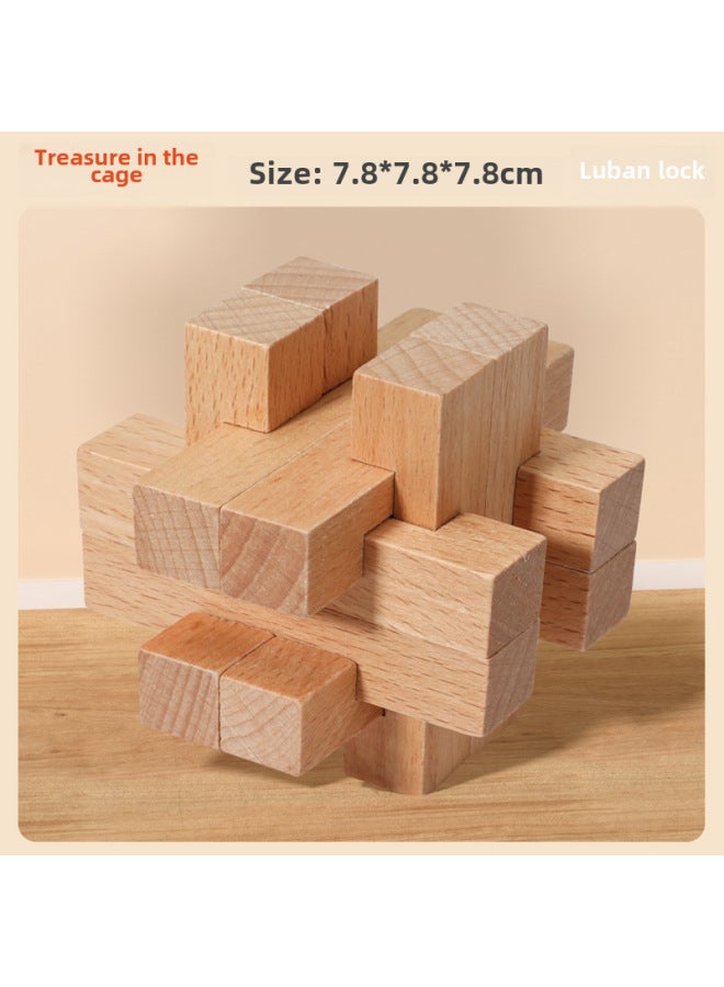 Kong Ming Lock Luban Lock Suit Intelligence Unlock Wooden Elementary School Students Hands-on Brain-moving Educational Toys Nine-piece Gift Box - Image 1