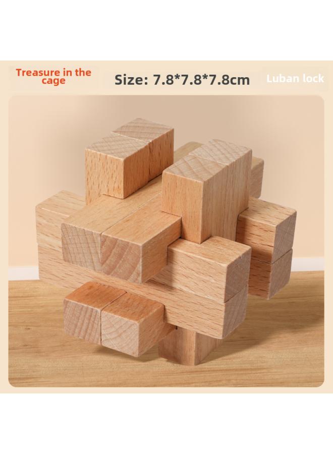 Kong Ming Lock Luban Lock Suit Intelligence Unlock Wooden Elementary School Students Hands-on Brain-moving Educational Toys Nine-piece Gift Box 