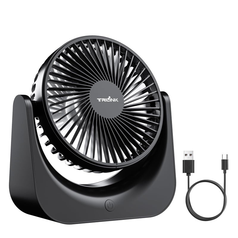 TRILINK Small USB Desk Fan â€“ 5-Speed Mini Table Fan with Adjustable Tilt, Ultra Quiet, USB Powered, Portable Cooling Fan for Home, Desktop, Bedroom, Bed, Office, Travel, and Camping (Black) - Image 1