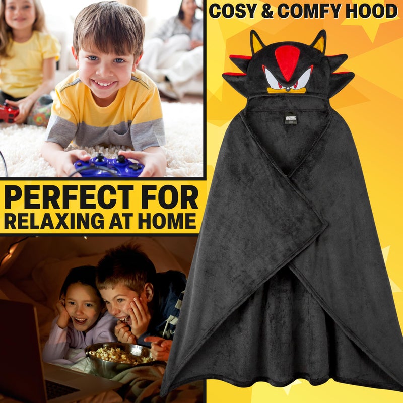 Get Trend Sonic Blanket with Hood for Kids 51x35in, Fleece Throw Cozy Wearable Blanket with Hood and Ears Gifts for Kids (Black Shadow) - Image 3