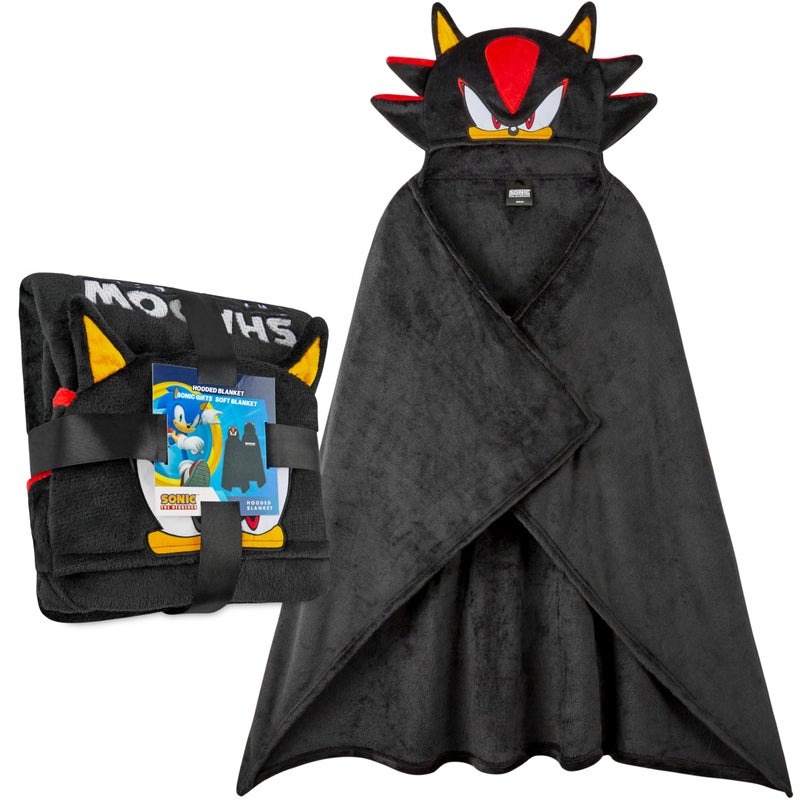 Get Trend Sonic Blanket with Hood for Kids 51x35in, Fleece Throw Cozy Wearable Blanket with Hood and Ears Gifts for Kids (Black Shadow) - Image 1
