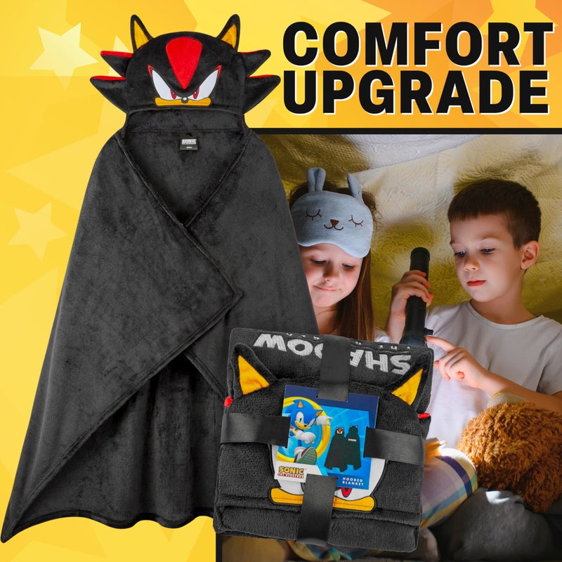 Get Trend Sonic Blanket with Hood for Kids 51x35in, Fleece Throw Cozy Wearable Blanket with Hood and Ears Gifts for Kids (Black Shadow) - Image 5