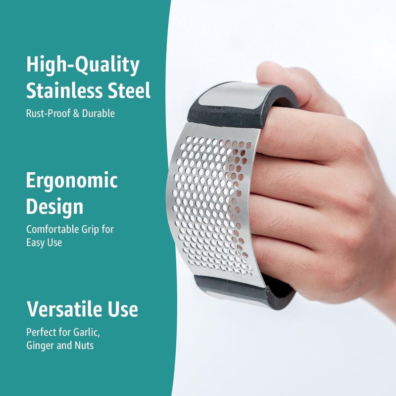 One Piece Three Piece Set Circular Arc Garlic Press Stainless Steel Ergonomic Soft Handle Easy To Squeeze And Clean Sturdy Durable Professional Kitchen Supplies - Image 3