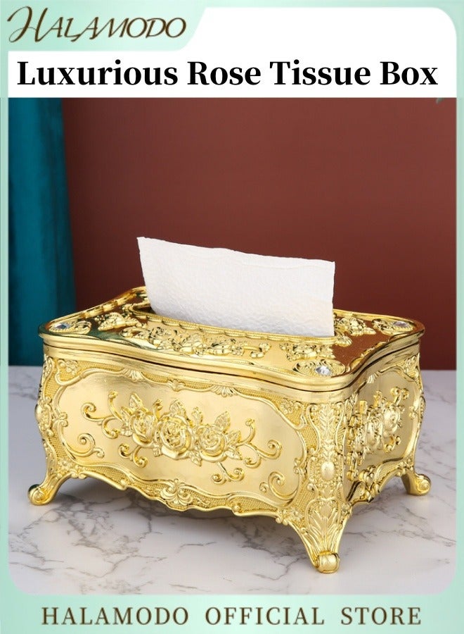 HALAMODO Luxurious Rose Tissue Box Vintage Tissue Box Holder Napkin Box Cover Paper Holder with Elegant Design Made of High-quality Acrylic ABS for Car Home Kitchen Table Bedroom Bar Toilet Bath - Image 1