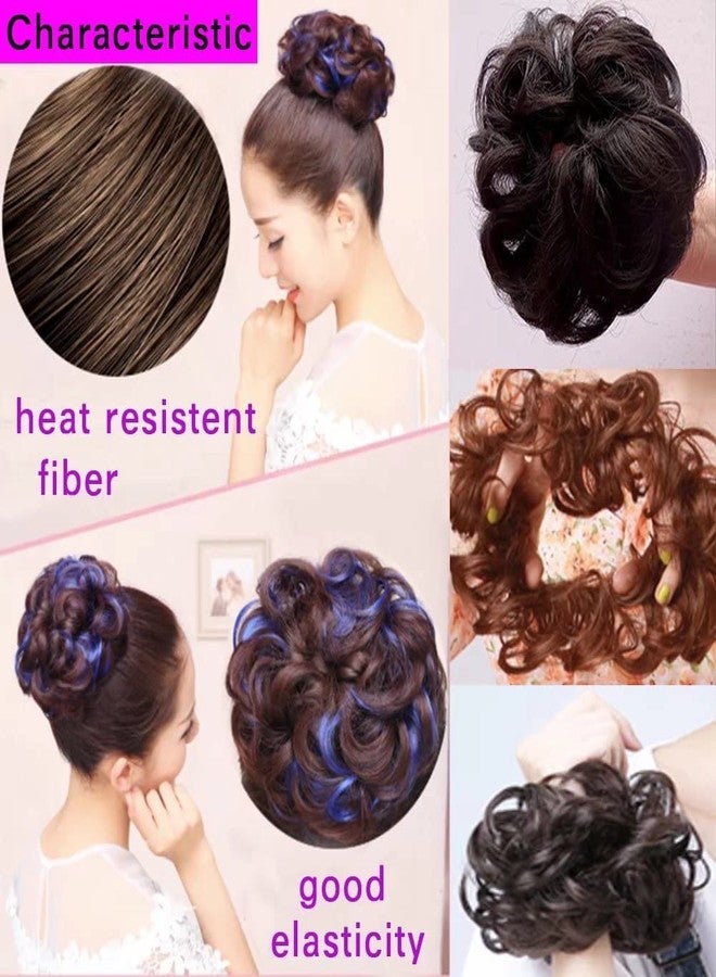 iLUU Dark Brown Highlights with Light Purple Thick 2PCS Curly Wavy Hairpiece Fashion Color Updo Hair Bun Extensions Party Wedding Daily Use Messy Hairpieces for Women Girl Lady Child - Image 3