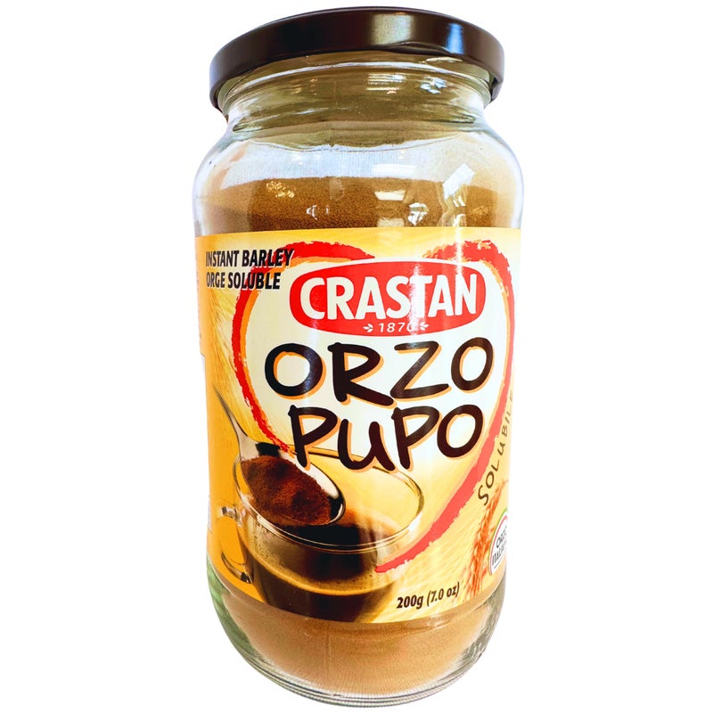 Crastan 1870 Instant Barley Coffee Substitute 7.05 oz. (200g) Roasted Ground Barley - Orzo Pupo Jar - Grain Coffee Substitute - Orzo Solubile - Mugicha, Boricha, Damaicha, Cevada - Tea Beverage - Image 1
