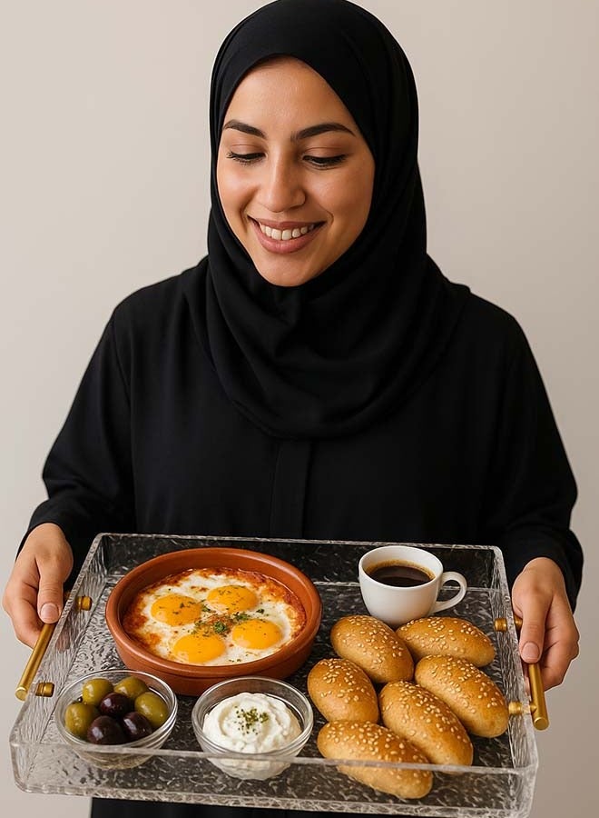 2 قطعة صينية تقديم شفافة تباسي تقديم، صواني تقديم أكريليك بمقابض، صواني زخرفية للمطبخ وغرفة الطعام وطاولة الأوتومان والطاولة الزخرفية 37 × 27 × 4 سم صحون تقديم ضيافه طوفريه