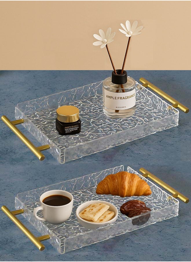 YIM-VIBEHAUS 2pcs Clear Serving Tray, Acrylic Decorative Serving Trays with Handles for Kitchen Dining Room Table Ottoman Vanity Countertop 37 x 27 x 4 cm  - Image 1