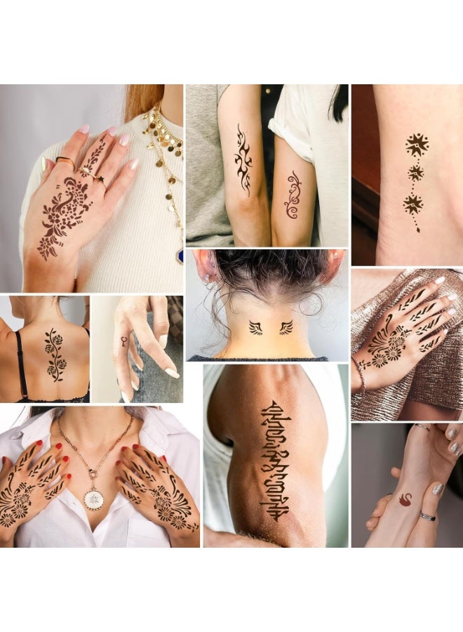 1 Sheet Henna Tattoo Stencils Temporary Stickers Reusable Body Art Templates Collection for Women Kids Adults Premium Self-Adhesive Design Kit Arabic Indian Festival Wedding Party Body Paint Includes Rose, Butterflies, Scorpion, Dragon, Fairy, Crescent Moon, and Floral Vine for Flawless Instant Beauty. - Image 4
