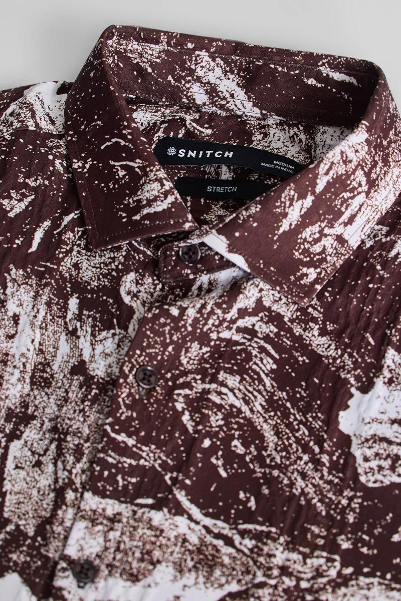 SNITCH Brown Abstract Long Sleeve Slim Fit Casual Shirt