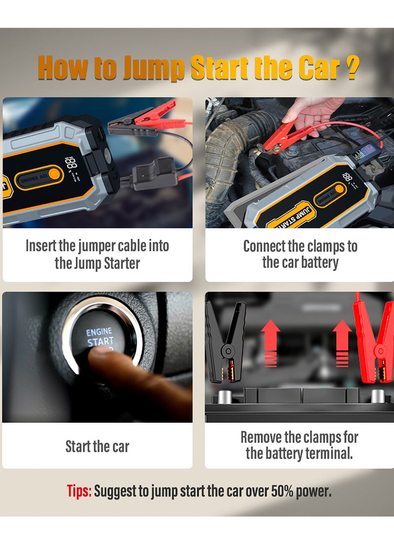 Luttec 12800mAh car emergency start power supply, 12V car battery emergency start power supply, with forced start button and USB 10W output, large LCD display screen, 600 flow light, battery charger, car battery charger, battery booster emergency start power supply, portable car battery, car portable battery, emergency start capacitor, mobile power car starter  - Image 2