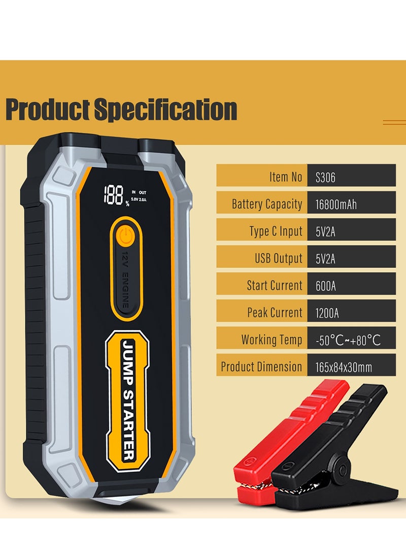 Luttec - 12800mAh car emergency start power supply, 12V car battery emergency start power supply, with forced start button and USB 10W output, large LCD display screen, 600 flow light, battery charger, car battery charger, battery booster emergency start power supply, portable car battery, car portable battery, emergency start capacitor, mobile power car starter - Image 1