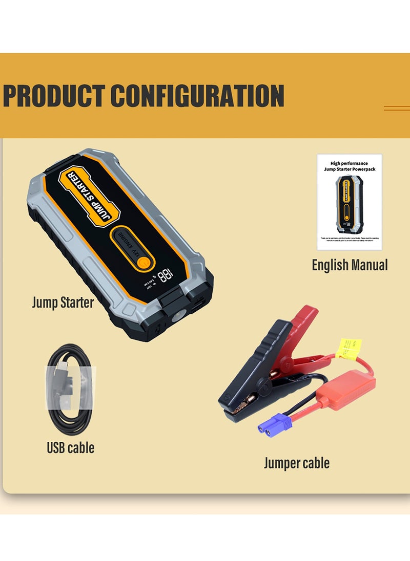 Luttec - 12800mAh car emergency start power supply, 12V car battery emergency start power supply, with forced start button and USB 10W output, large LCD display screen, 600 flow light, battery charger, car battery charger, battery booster emergency start power supply, portable car battery, car portable battery, emergency start capacitor, mobile power car starter - Image 1