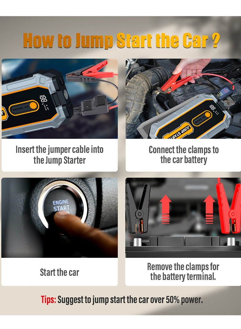 Luttec 16800mAh car emergency start power supply, 12V car battery emergency start power supply, with forced start button and USB 10W output, large LCD display screen, 600 flow light, battery charger, car battery charger, battery booster emergency start power supply, portable car battery, car portable battery, emergency start capacitor, mobile power car starter - Image 1