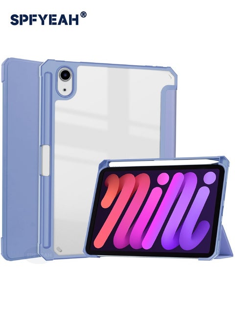 iPad Mini 7 (7th Gen, 2024) / iPad Mini 6 (6th Gen, 2021) Case, Flip Hybrid Slim Case with Trifold Stand Pencil Holder, Auto Wake Sleep, Smart Magnetic Cover Clear Acrylic Back Shockproof Case for iPad Mini 7/6 8.3inch, Light Purple