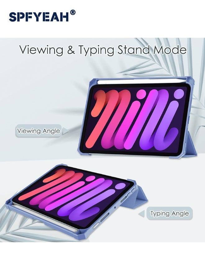 iPad Mini 7 (7th Gen, 2024) / iPad Mini 6 (6th Gen, 2021) Case, Flip Hybrid Slim Case with Trifold Stand Pencil Holder, Auto Wake Sleep, Smart Magnetic Cover Clear Acrylic Back Shockproof Case for iPad Mini 7/6 8.3inch, Light Purple