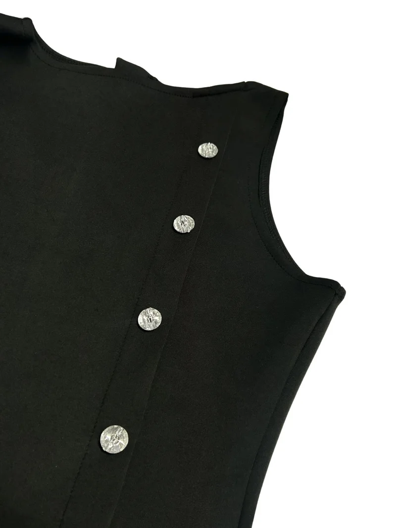 Outzidr  Black Peplum Top With Embellished Buttons for Women | Best Price UAE