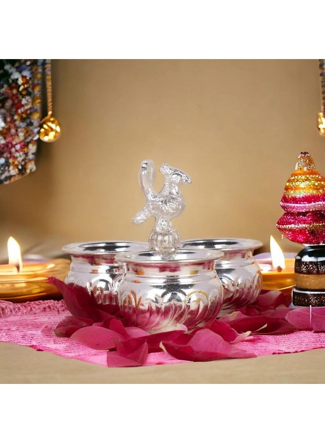 Sigaram German Silver 4x3 Inch Peacock Handle Peacock Handle Panchwala Kum Kum Bharani for Home Pooja Decor K2569 - Image 2