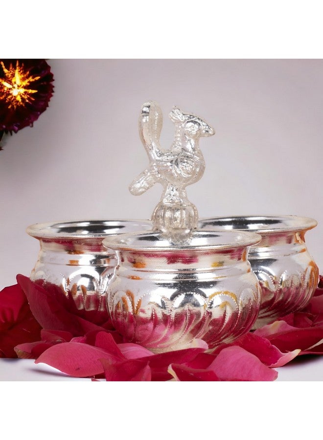 Sigaram German Silver 4x3 Inch Peacock Handle Peacock Handle Panchwala Kum Kum Bharani for Home Pooja Decor K2569 - Image 1