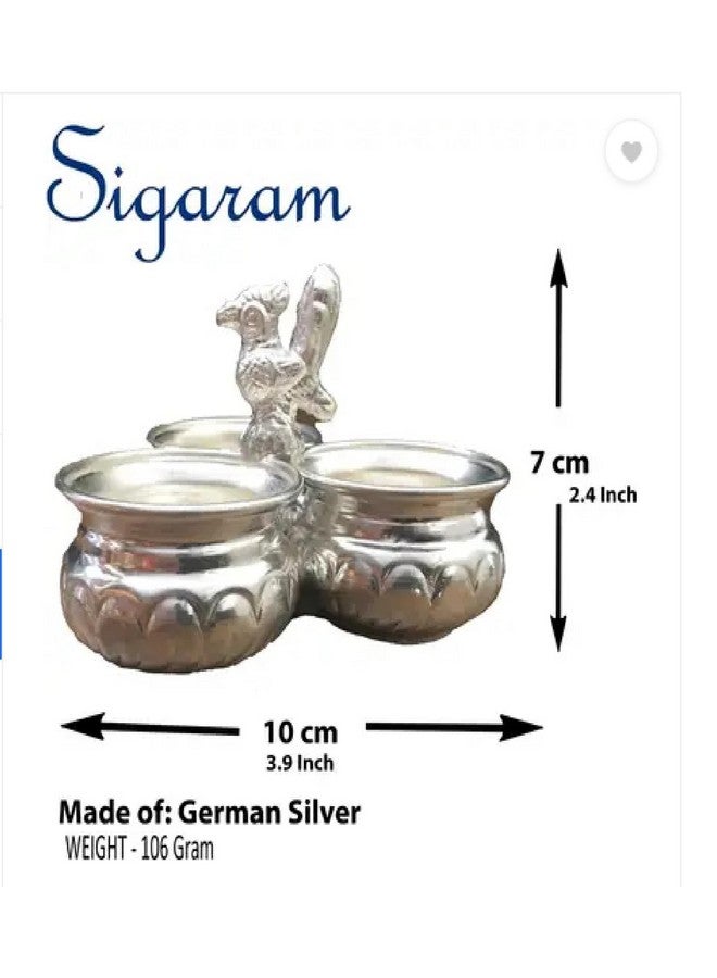 Sigaram German Silver 4x3 Inch Peacock Handle Peacock Handle Panchwala Kum Kum Bharani for Home Pooja Decor K2569 - Image 5