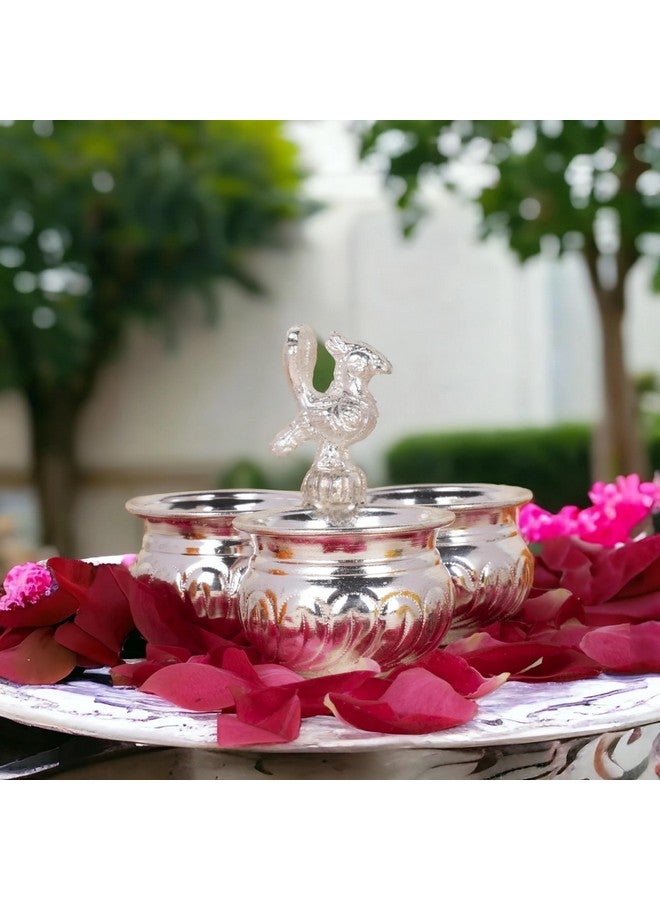 Sigaram German Silver 4x3 Inch Peacock Handle Peacock Handle Panchwala Kum Kum Bharani for Home Pooja Decor K2569 - Image 4