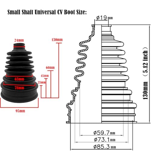 AotoKoop 5" (125 mm) Height Flexible Constant Velocity Joint Silicone Rubber CV Boot Replacement Cover, Black-2 set with 8 Pcs Clamps - Image 2