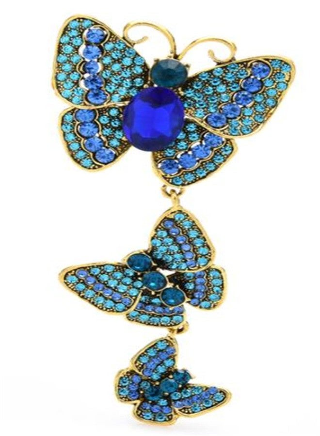 ulricar Crystal Rhinestone Butterfly Brooches For Women Pretty 3 Butterfly Insects Party Casual Brooch Lapel Pins Elegant Dress Accessories Wedding Christmas Birthday Jewelry Gift,Blue - Image 1