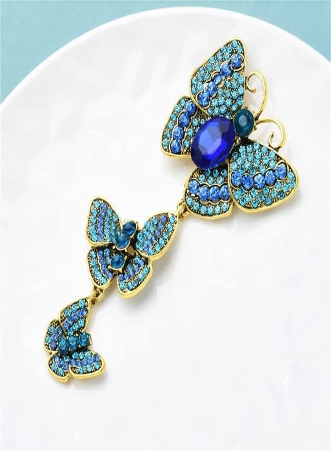 ulricar Crystal Rhinestone Butterfly Brooches For Women Pretty 3 Butterfly Insects Party Casual Brooch Lapel Pins Elegant Dress Accessories Wedding Christmas Birthday Jewelry Gift,Blue - Image 3