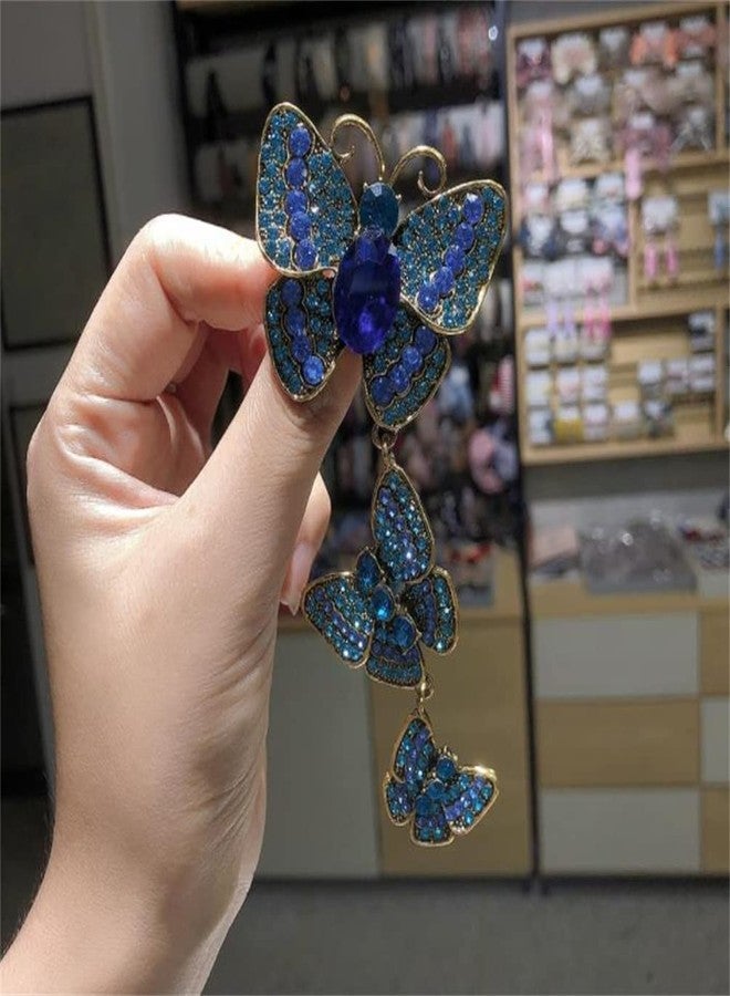 ulricar Crystal Rhinestone Butterfly Brooches For Women Pretty 3 Butterfly Insects Party Casual Brooch Lapel Pins Elegant Dress Accessories Wedding Christmas Birthday Jewelry Gift,Blue - Image 2