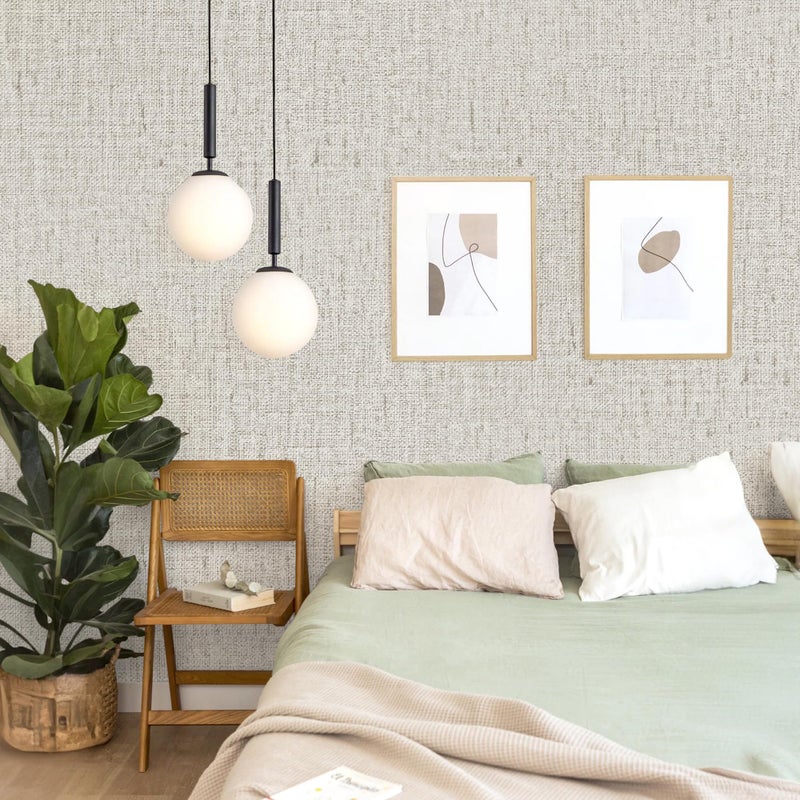 lenify Grasscloth Peel and Stick Wallpaper Beige and Gray Contact Paper 15.7inch x 118.1inch Textured Vintage Faux Linen Contact Paper Self Adhesive Removable Decorative Wallpaper for Cabinets - Image 3